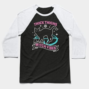 Thick Thighs Witch Vibes - Funny Halloween Pastel Goth Cat Baseball T-Shirt